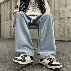 8XL-M牛仔裤男士直筒宽松特大码胖子阔腿裤男款长裤NZ110-P45控58，男装牛仔裤，电商D206-1