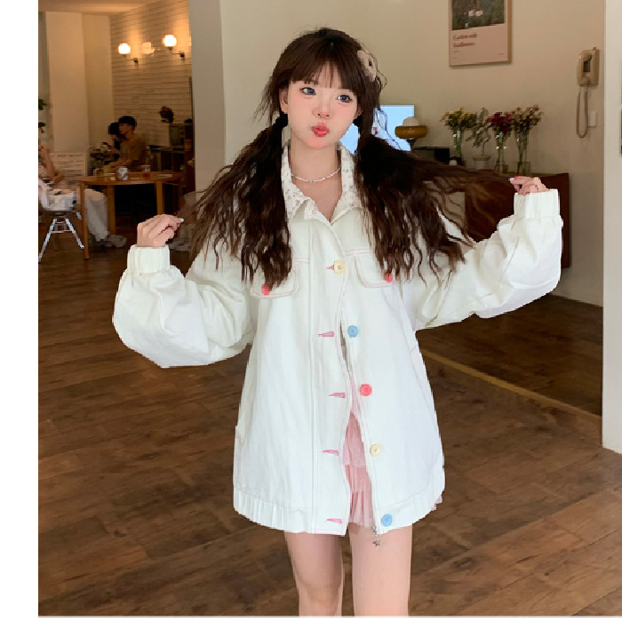 F241012-P88多巴胺韩系粉色夹克外套翻领拼色印花宽松棒球服上衣，女装短外套，星座617A-2