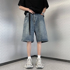 美式牛仔短裤男夏季2026新款中裤子运动休闲宽松六五分裤，男装牛仔裤，星座410-7