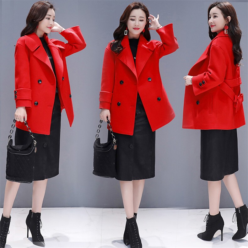 2020冬季毛呢外套短款长袖polo领气质保暖百搭，女装毛呢外套，韩宇舍