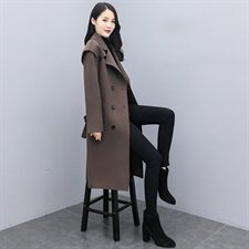 毛呢外套女中长款2021秋冬新款女装韩版时尚休闲双排扣呢大衣