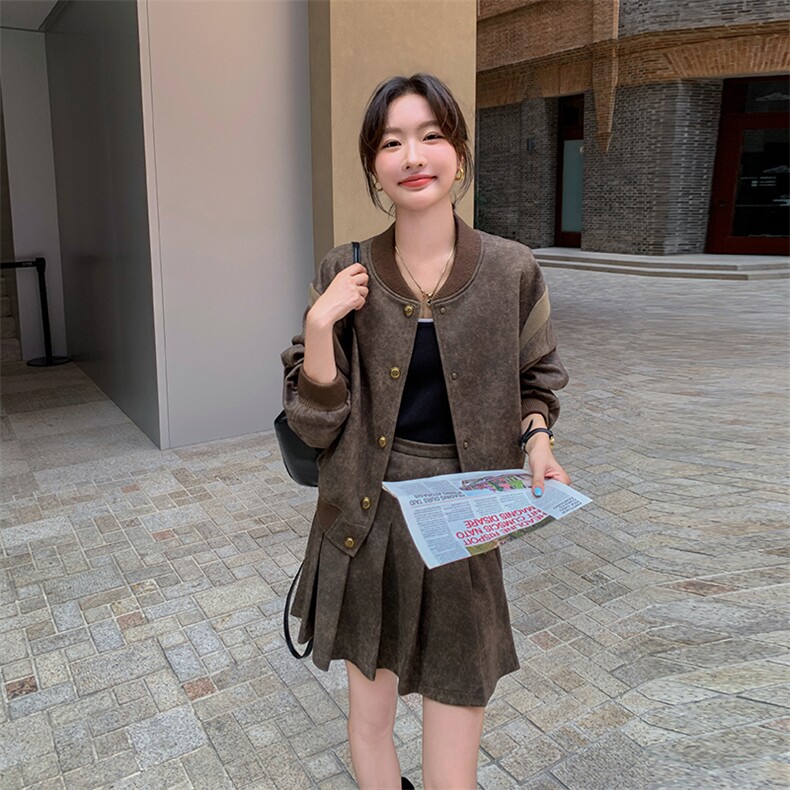 时尚套装两件套裙圆领拼接,女装套装/套裙,浙宝069