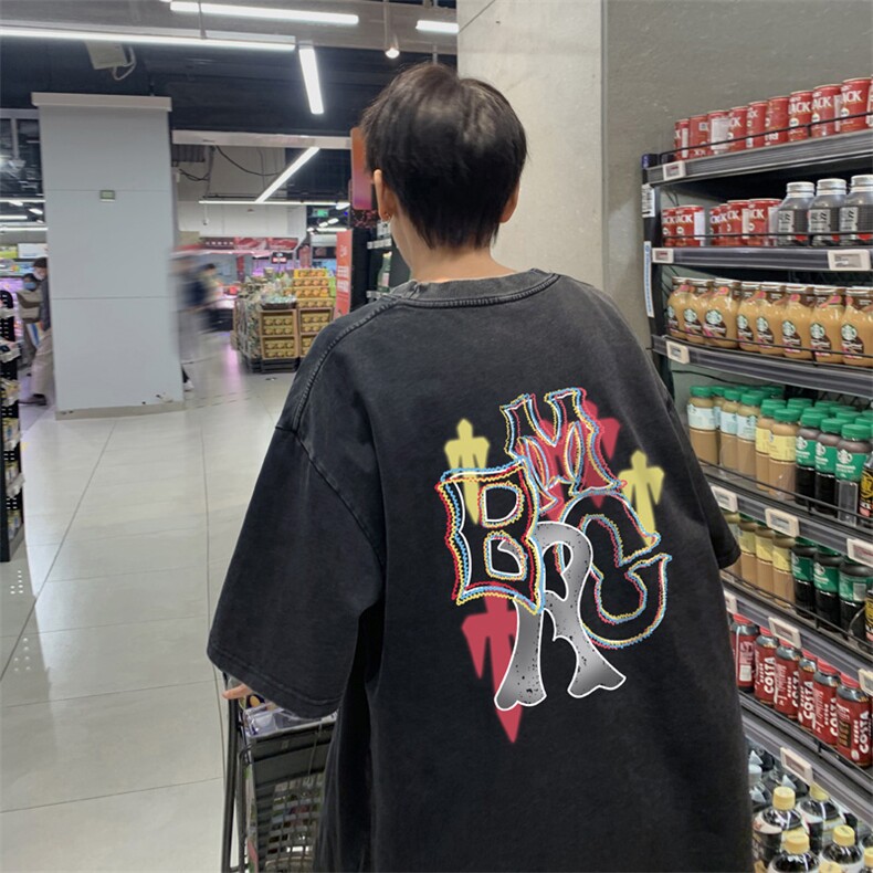 量大优供视频240g重磅美式炒雪花水洗做旧短袖t恤STX498-特P25,男装T恤,电商B371