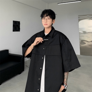 F296-P42 2024夏季美式潮牌休闲衬衣小众机能宽松短袖衬衫男 现货图片