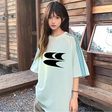 抖音得物品质二开240克宽松纯棉美式潮牌印花三条杠中性风短袖T恤，男装T恤，电商A486-1
