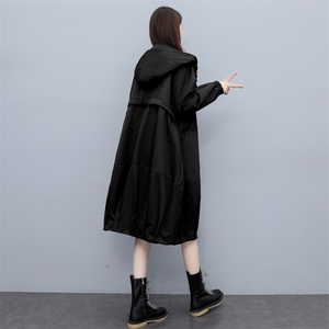 时尚风衣女中长款2021春秋新款韩版宽松气质休闲连帽高端大衣外套图片