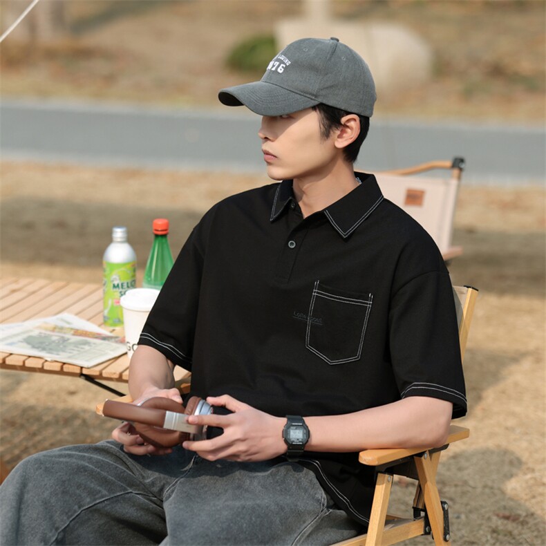 美式夏季新款Polo衫男士半袖日系潮牌男装宽松短袖t恤PL145-P45，男装Polo衫，星座1109-1