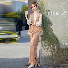 新中式国风绣花v领坎肩马甲半身裙套装2024年秋冬季新款复古女装，女装套装/套裙，利佳可人