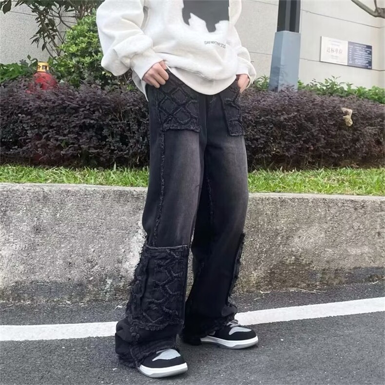 美式高街复古多口袋牛仔裤男女直筒宽松休闲长裤KB97-P70,男装牛仔裤,星座1109-3