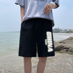 YD33053-P25 港风潮牌亚麻短裤男大码棉麻五分裤男中裤沙滩裤图片