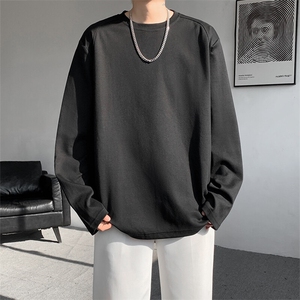 8XL-M 重磅垫肩长袖T恤男设计感圆领卫衣正肩纯色打底衫DX329P48图片