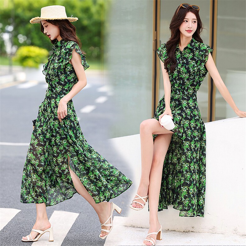 两件套女2025夏季新款时尚气质单排扣中长款雪纺套装连衣裙，女装套装/套裙，天丝秀