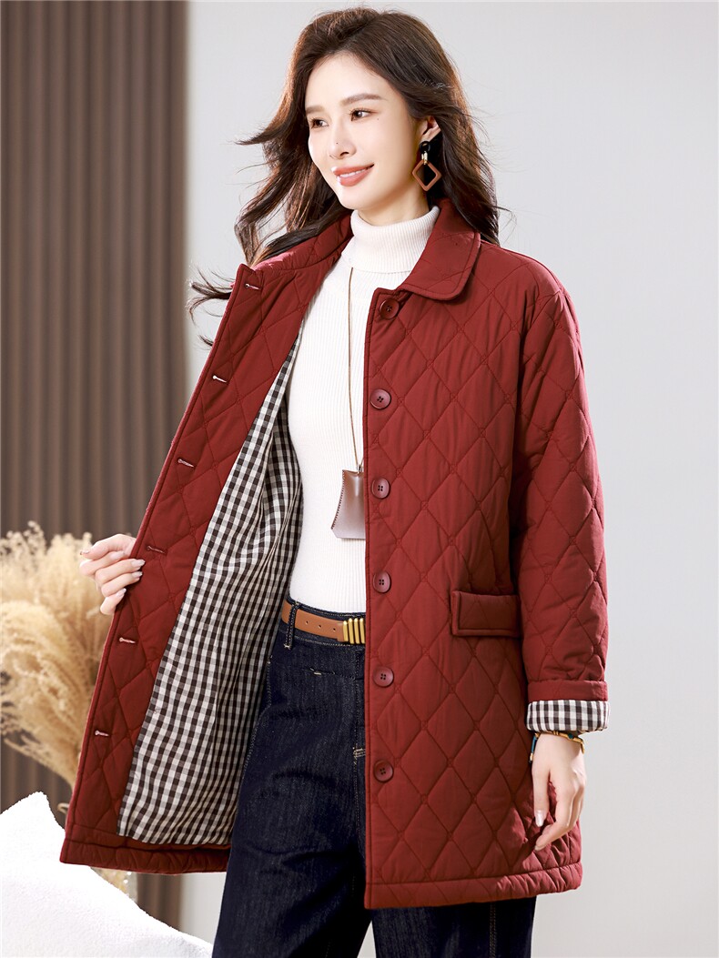 2025冬季时尚休闲夹棉加厚保暖舒适中长款棉服,女装棉衣/棉服,独衣靓