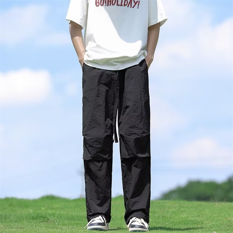 防晒冰丝速干裤子男夏季降落伞薄款宽松直筒高街潮牌工装休闲长裤,男装休闲裤,四季星座218-1