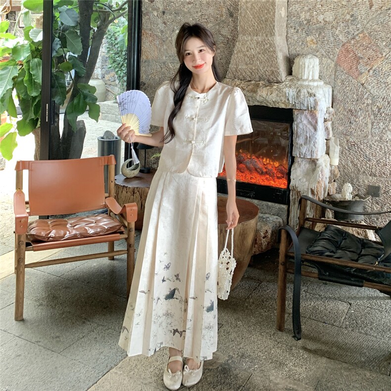 新中式国风套装女夏季新款高级感气质盘扣上衣高腰半身裙两件套,女装套装/套裙,浙宝208