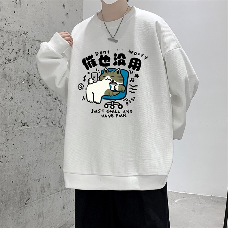5XL华夫格卫衣男大码胖子圆领长袖t恤HW76403-P30加绒款-P40,男装卫衣,电商A040