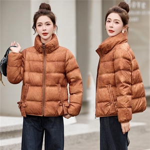 现货！2025年冬季保暖刺绣羽绒服女小个子贵夫人无帽立领加厚上衣图片