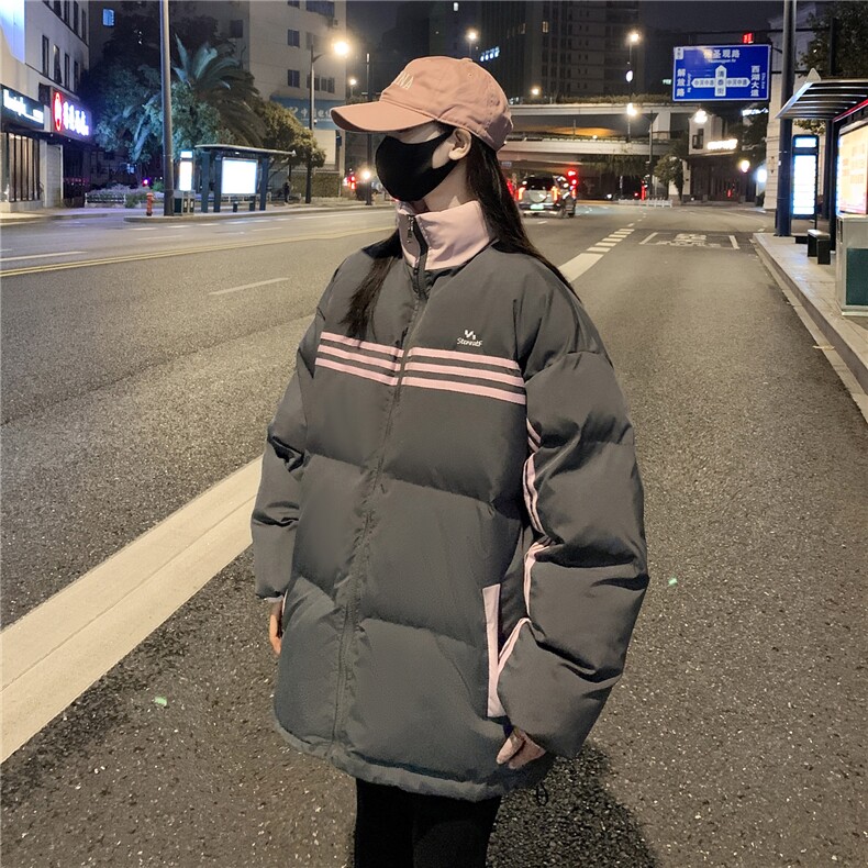 情侣装冬装美式条纹织带棉服刺绣logo棉衣休闲外套女G1100P118,男装棉衣,电商A339