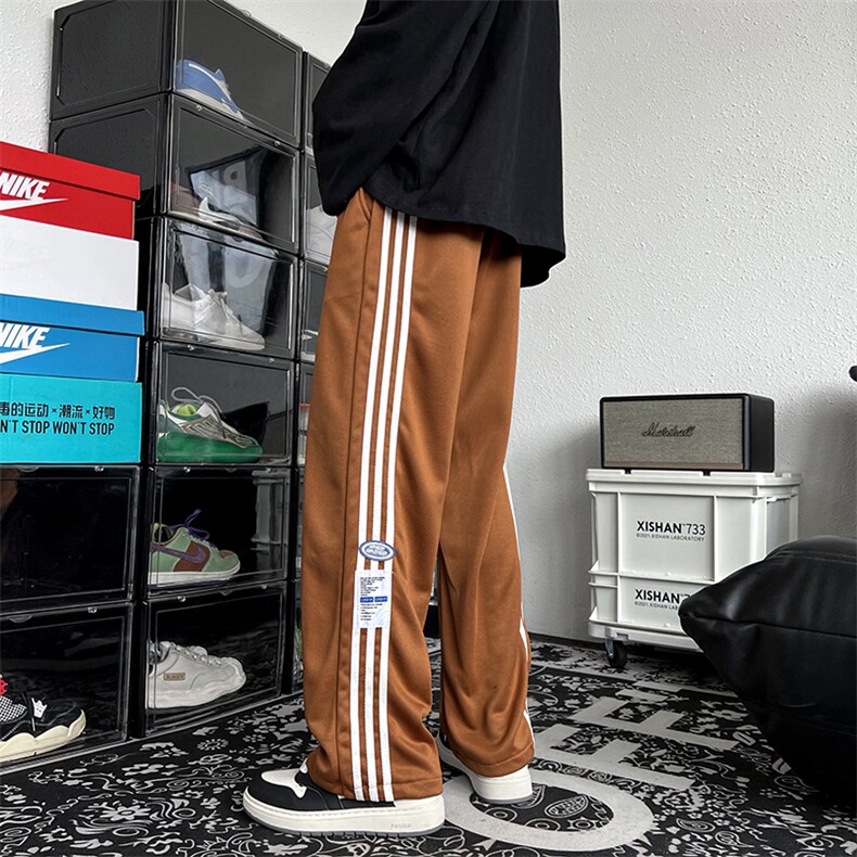 男裤子条纹运动长裤宽松直筒阔腿休闲裤高街vibe风潮K0146-P30,男装休闲裤,星座308B-1