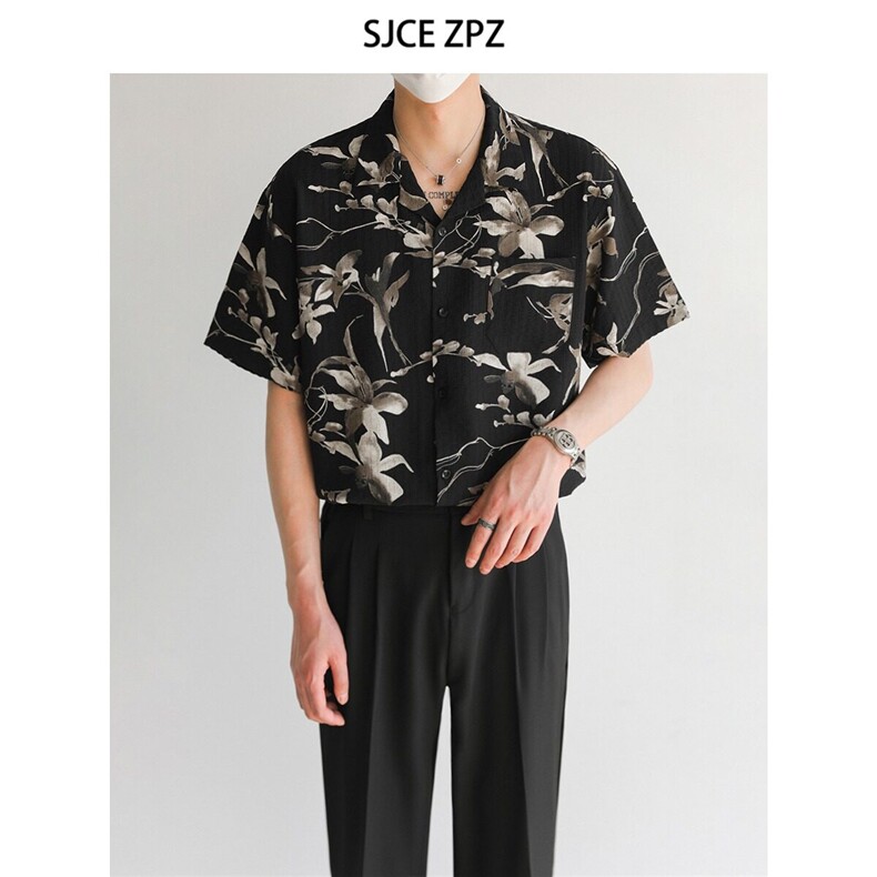 夏威夷沙滩衬衫男短袖夏季美式复古扎染痞帅冰丝花衬衣CS538-P35,男装衬衫,星座302B-2