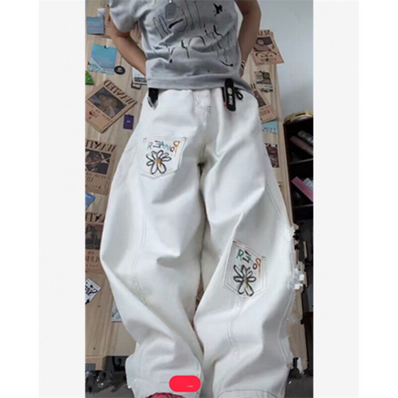 休闲白色弯刀牛仔裤男潮牌复古解构多口袋宽松阔腿长裤K7855,男装牛仔裤,星座1116A（原606A-3）