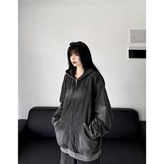 美式复古水洗做旧连帽拉链卫衣男女2025秋季新款宽松百搭外套上衣，女装短外套，星座506A