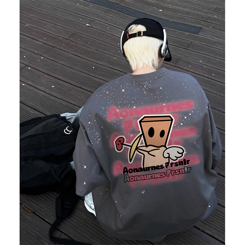 量大优供抖音视频支持得物配合二开美式满天星亮片短袖T恤MTX515,男装T恤,电商A486