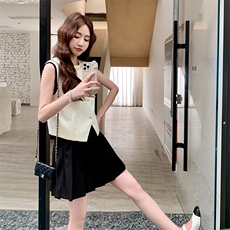 法式小香风马甲显瘦百褶半身裙套装女2025夏季新款气质减龄两件套，女装套装/套裙，2D034