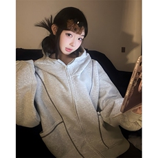 抖音得物高品质秋冬美式高街重磅结构辑明线纹理连帽卫衣外套W111，男装卫衣，电商A486