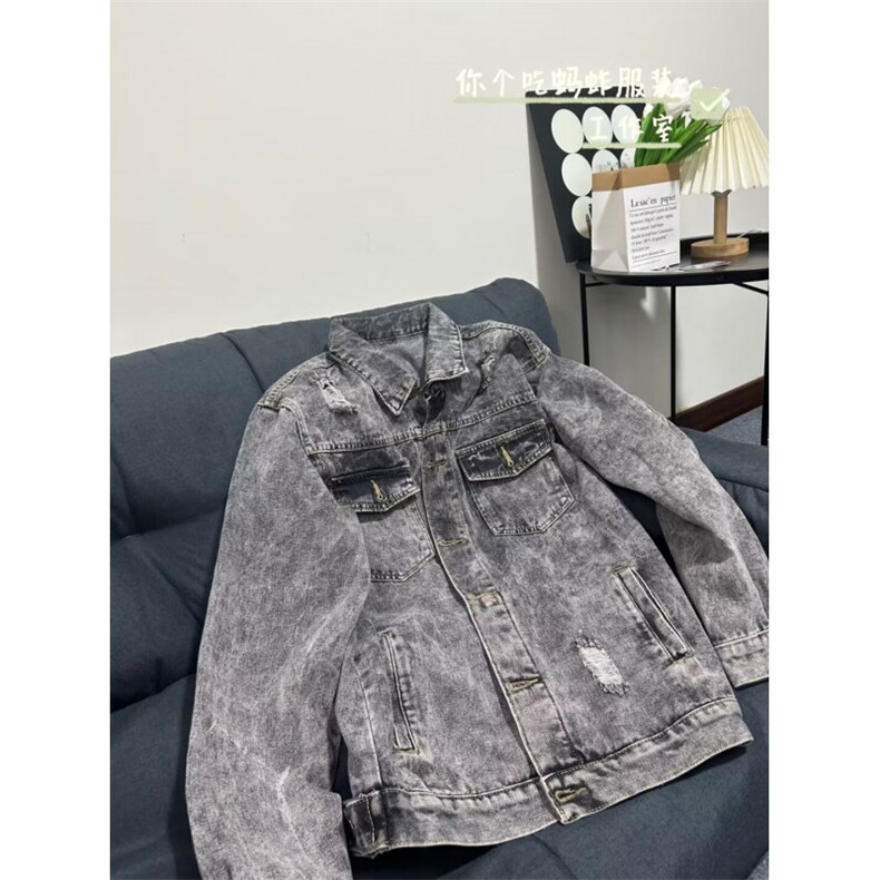 美式水洗做旧牛仔夹克ins潮牌复古设计感小情侣外套W017-P55网图图片