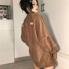 美式潮牌复古刺绣灯芯绒卫衣男女宽松圆领拉链设计感春秋上衣外套，女装短外套，星座1210-1