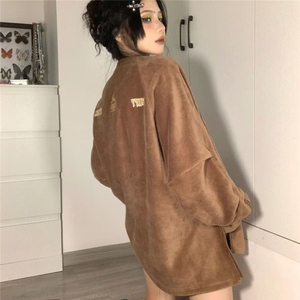 美式潮牌复古刺绣灯芯绒卫衣男女宽松圆领拉链设计感春秋上衣外套图片