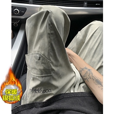 薄款改加绒特批P50无差价冬新银狐绒字母刺绣工装裤男K1448J加绒，男装休闲裤，电商A001