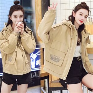 2020冬季新款派克加绒棉服潮酷气质印花设计不挑身材遮肉显瘦 派克服,女装派克服,靓星雨