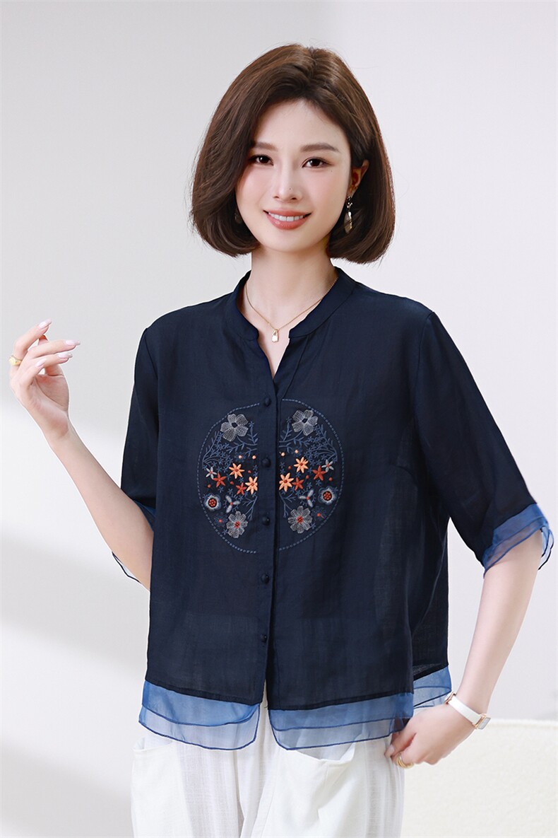 优雅刺绣宽松显瘦女装衬衫时尚百搭气质上衣,女装衬衫,叶笙衣