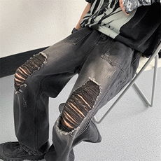 2023美式ins高街暗黑小众破洞牛仔裤313A-1-NZ031-P55控68，男装牛仔裤，星座808A-1