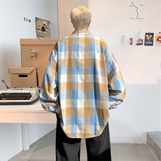 衬衫男2025秋季新款港风磨毛格子长袖衬衣CS603-特P27无差价，男装衬衫，星座214-3