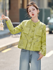 新中式国风高档提花外套女2025新款开春爆款洋气减龄小个子短上衣，女装短外套，橙子家
