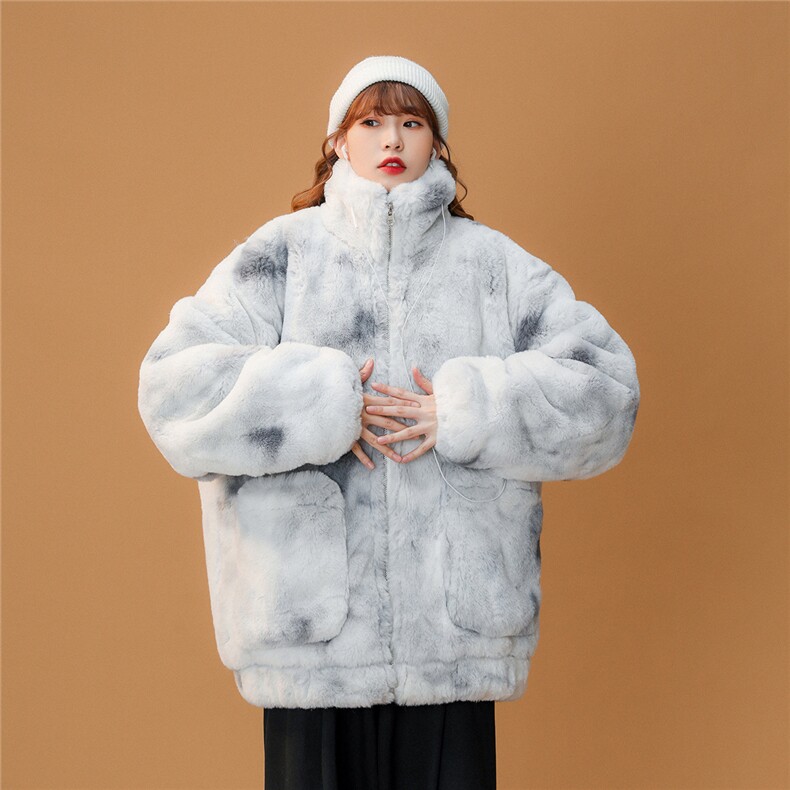 1中性风羊羔毛潮扎染大码M-5XL情侣毛绒外套女MY7503P128控168，女装短外套，星座226-2