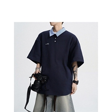 假两件Polo领短袖T恤男夏季学院风拼接翻领半袖宽松上衣TX256-P38，男装T恤，星座1001-1