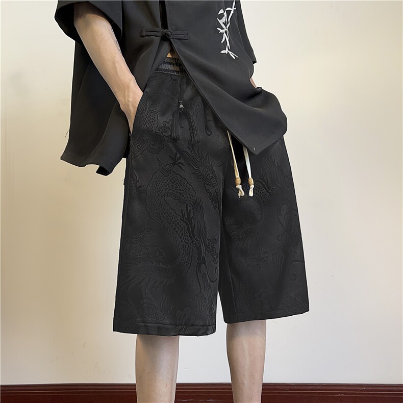 2025夏季新款风缎面刺绣宽松休闲短裤B315-K24066-特p30控58,男装休闲裤,电商B315