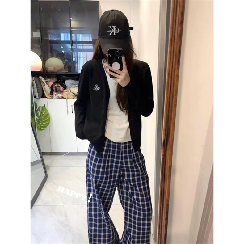 【有货】蓝色格子阔腿裤男女美式复古hiphop裤子宽松X814HH-特P50,男装休闲裤,星座1007（原301D）