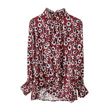 玖伊兰荷叶领中袖印花真丝上衣女2026夏季新款真丝洋气碎花小衫，女装衬衫，阿舍尔精品