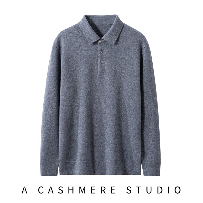 2025年秋季新款百搭长袖虚polo领，男装羊绒套衫，榆莲羊绒