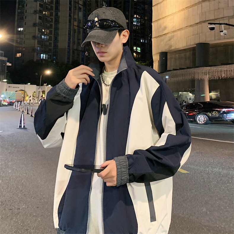 潮牌美式撞色拼接运动立领外套男宽松百搭夹克JK01571-P70,男装夹克,星座308B-2
