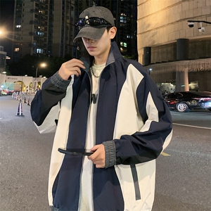 潮牌美式撞色拼接运动立领外套男宽松百搭夹克JK01571-P70图片