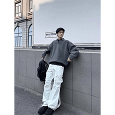 重磅冬北极绒老钱风亨利领毛衣美式复古休闲慵懒风纯色翻领针织衫，男装针织衫/毛衣，电商A443