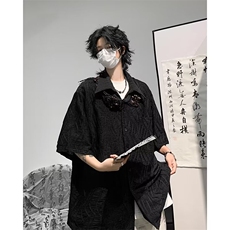 潮中式衬衫男复古风短袖夏季网红宽松上衣T恤百搭，男装T恤，星座716-2