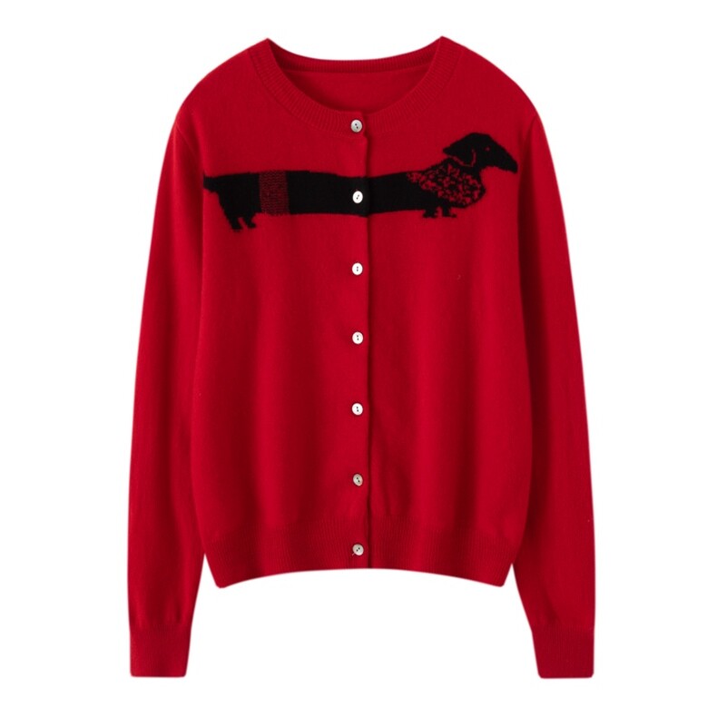 2025年秋季新款腊肠狗提花针织羊绒开衫时尚休闲通勤百搭，女装羊绒衫，丽靓一衫