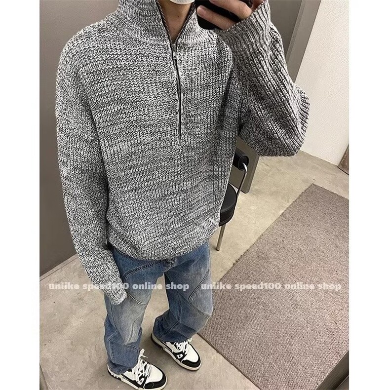 770#-P50港风针织开衫拉链外套男秋冬季潮牌慵懒风毛衣高级感，男装针织衫/毛衣，电商B323A